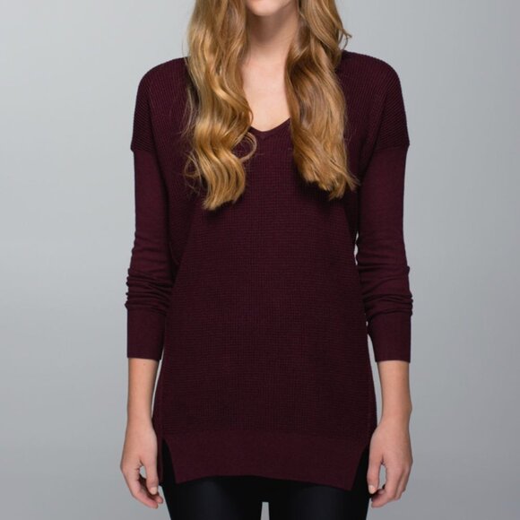 Lululemon The Sweater Life Heathered Bordeaux Drama V-neck Women's 6‎ Knit Comfy - Picture 1 of 8